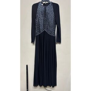 Victoria Vintage Beaded Maxi Gown Black Long Sleeve Evening Dress Sz 12 Elegant